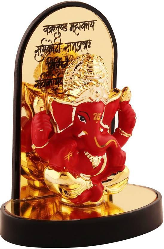 Gold Plate Ganesh Ji Idol Statue Decorative Showpiece - 3.25 cm (Polyresin, Multicolor)
